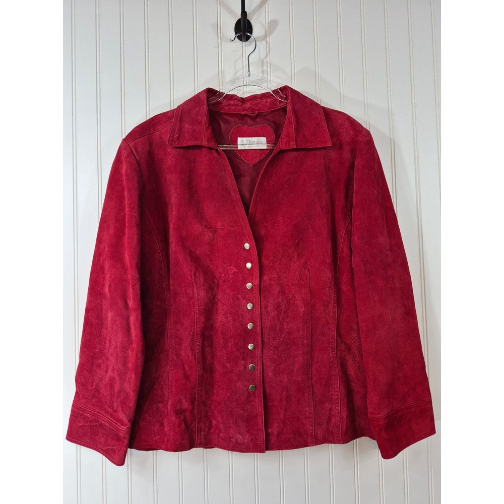 Vintage CJ Banks Womens Red Suede 100% Leather Jacket Snap Button Western XL